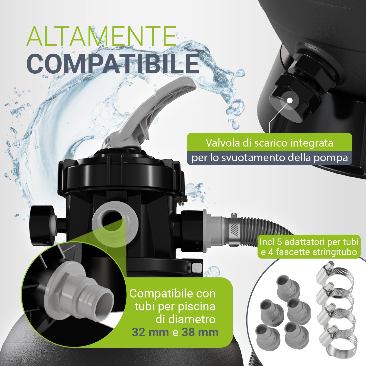 Juskys® Filtro a Sabbia 250 W - impianto Piscina ad Alte Prestazioni per 38.000 Litri, Sistema 7 Posizioni Struttura Durevole