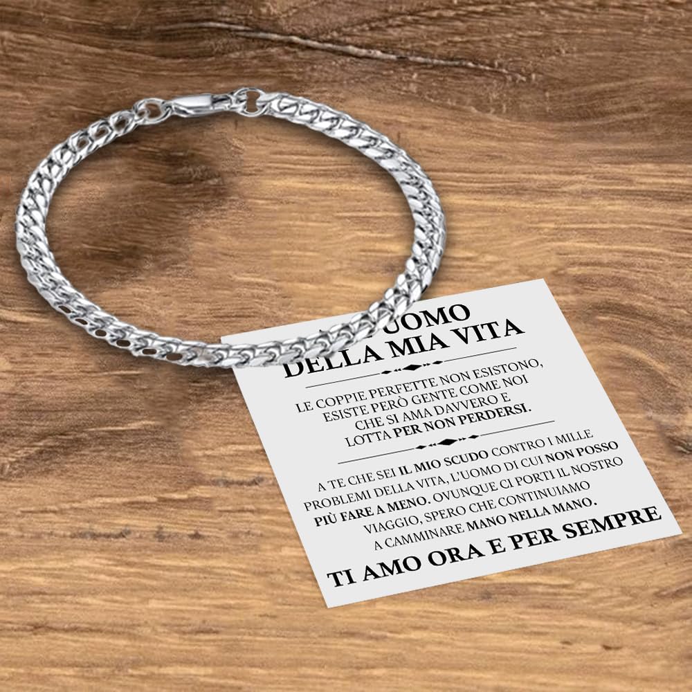 Azienda Italiana Bracciale Uomo in Pelle Intrecciata con Acciaio Inox Lucidato di Altissima qualità Idea Regalo per lui Festa del Papà Natale Compleanno - Cofanetto con DEDICA incluso