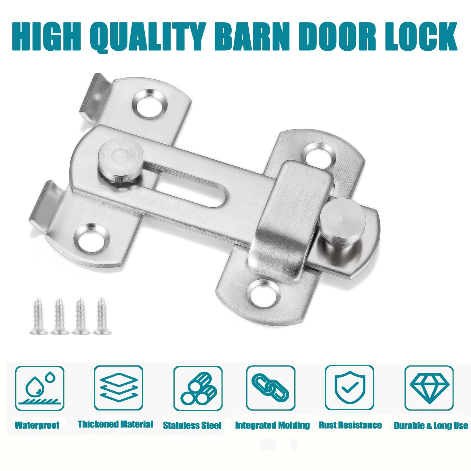 ZiYuya Flip Sliding Barn Door Lock, Stainless Steel Gate Latch Door Bolt Buckle - Image 2