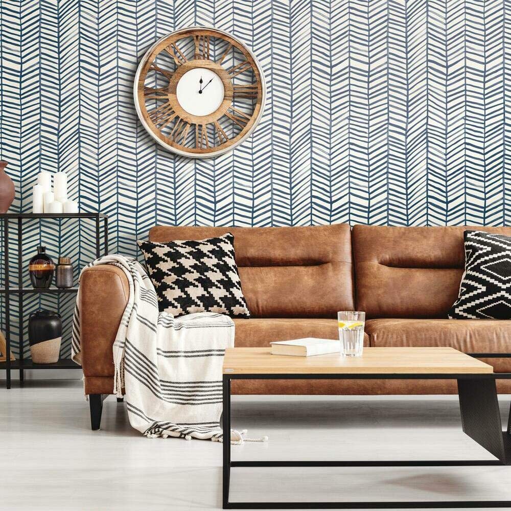RoomMates RMK11646WP Cat Coquillette Herringbone Navy and White Peel and Stick Wallpaper, 52.1 x 502.9 cm - Image 3