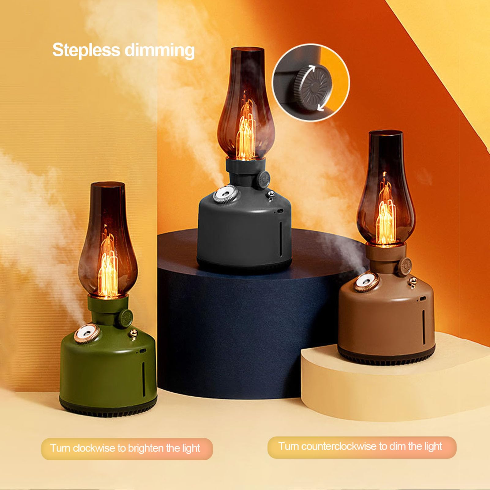 Ejoyous Umidificatore Vintage con Lampada a Cherosene ABS Diffusore per Aromaterapia con Nebbia Fredda 260 Ml 2 Impostazioni di Nebbia Luce Notturna con Regolazione Continua per la Camera da Letto