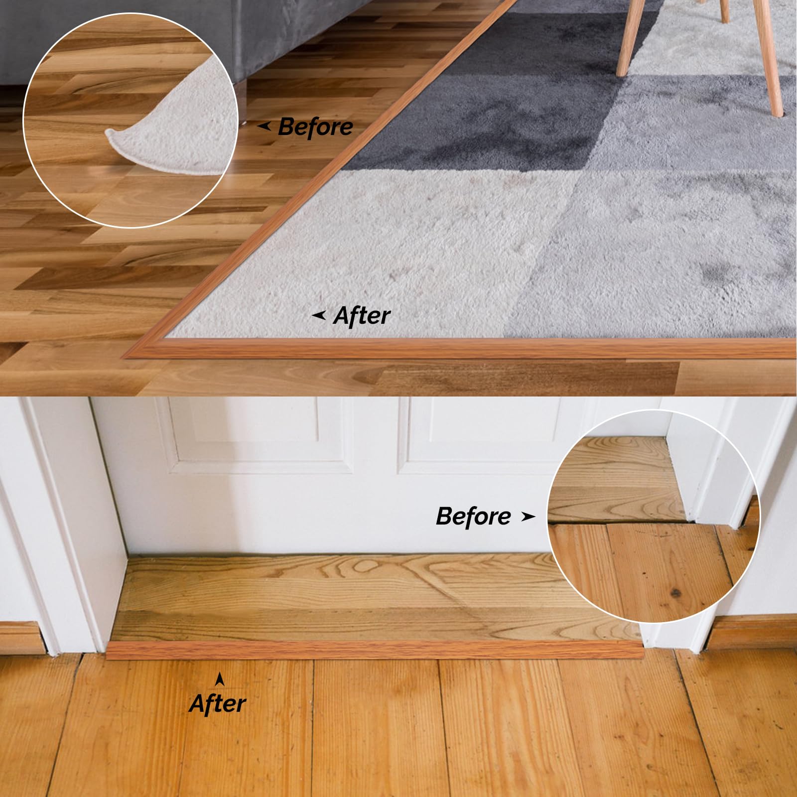 Tiras autoadhesivas de transición de suelo de 2 m, adhesivo fuerte, ideal para umbrales de alfombras, laminados y azulejos, puertas y bordes (5 mm, marrón claro)