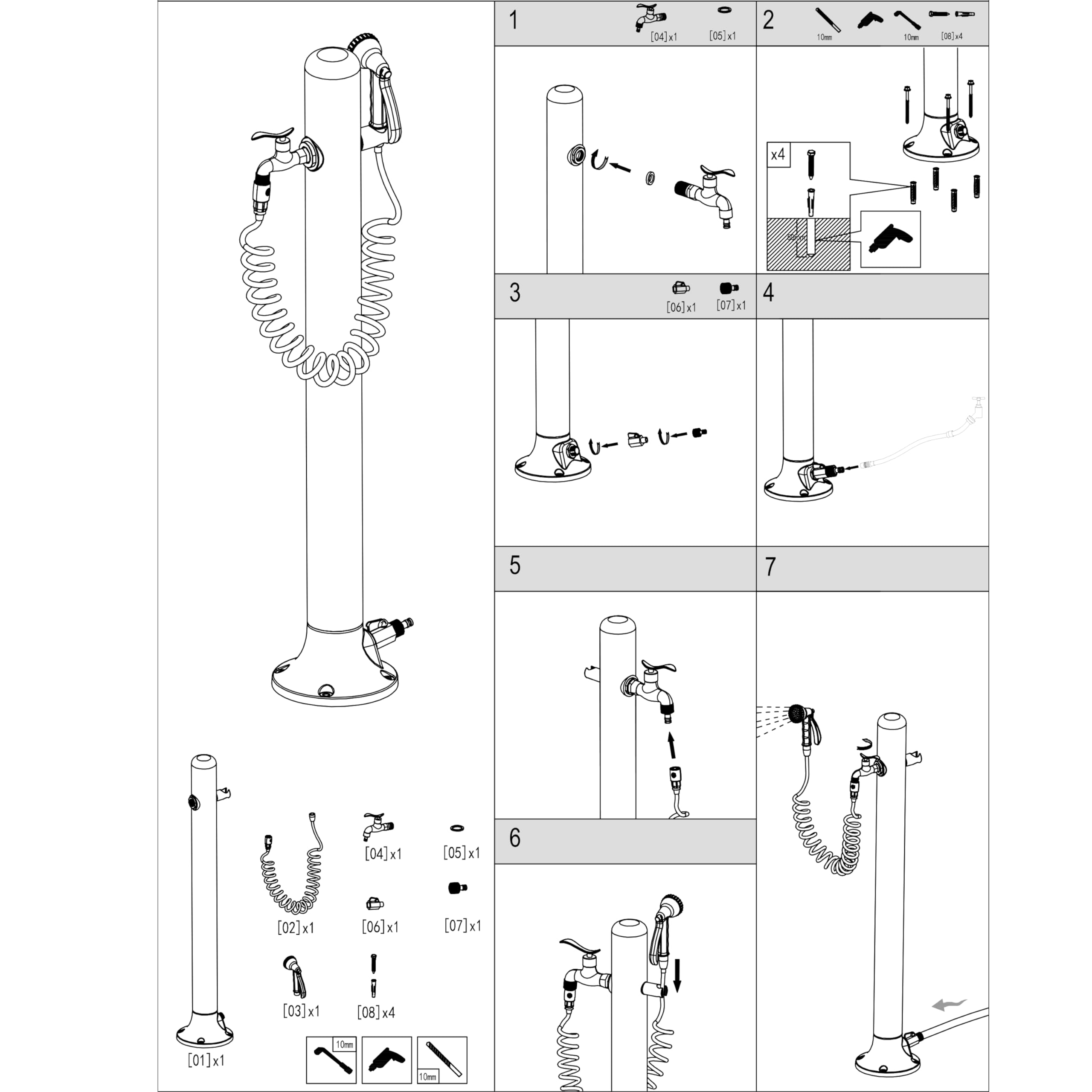 Sined Fontana in Alluminio Resistente con Attacco Laterale Include Tubo da 75 m e Pistola a 8 Getti Facile da Montare Ideale per Esterni