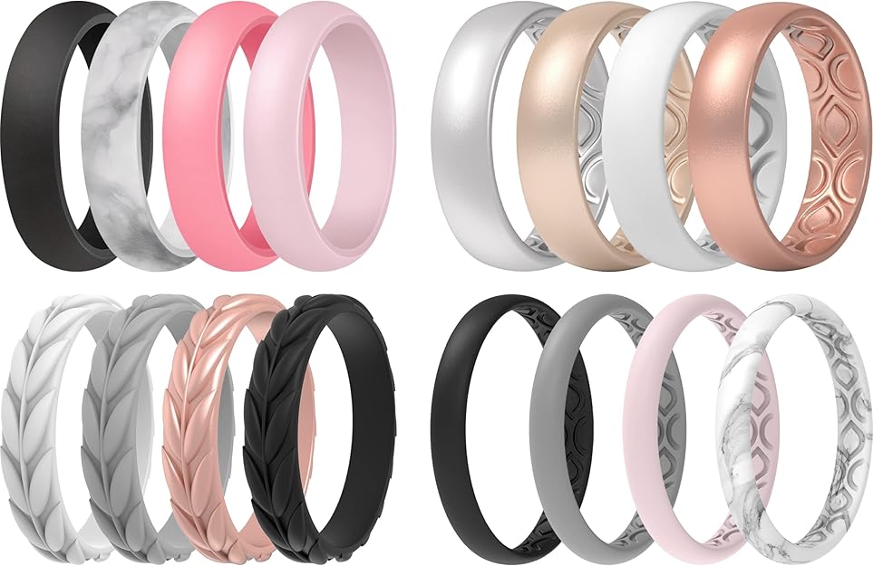 ThunderFit Silicone Wedding Bands for Women, Classic Leaf