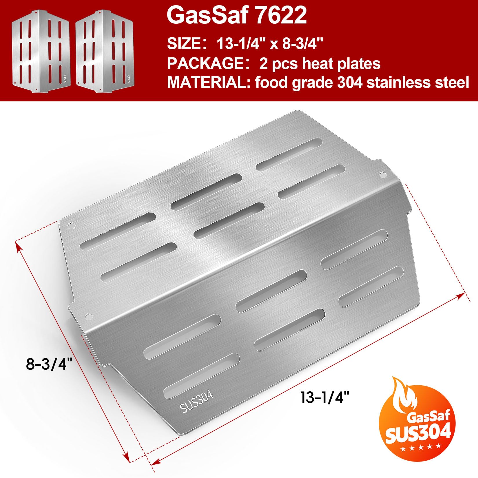 GasSaf 304 Heat Deflector 7622 Heizplatten für Weber Genesis 300 mit Frontbedienfeld, 304 Edelstahl Genesis 300 Grillteile