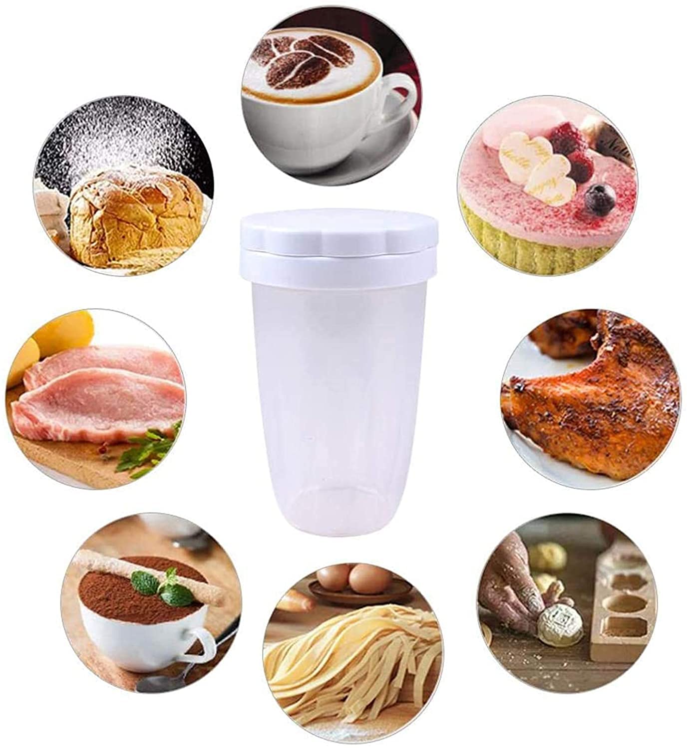 LATRAT 2 szt. cukierniczka do sproszkowanego cukru, z pokrywką, sitkiem do mąki, cukru pudru, sitka, kakao, proszku cynamonowego, przypraw, ciast, gotowania, pomocnika kuchennego
