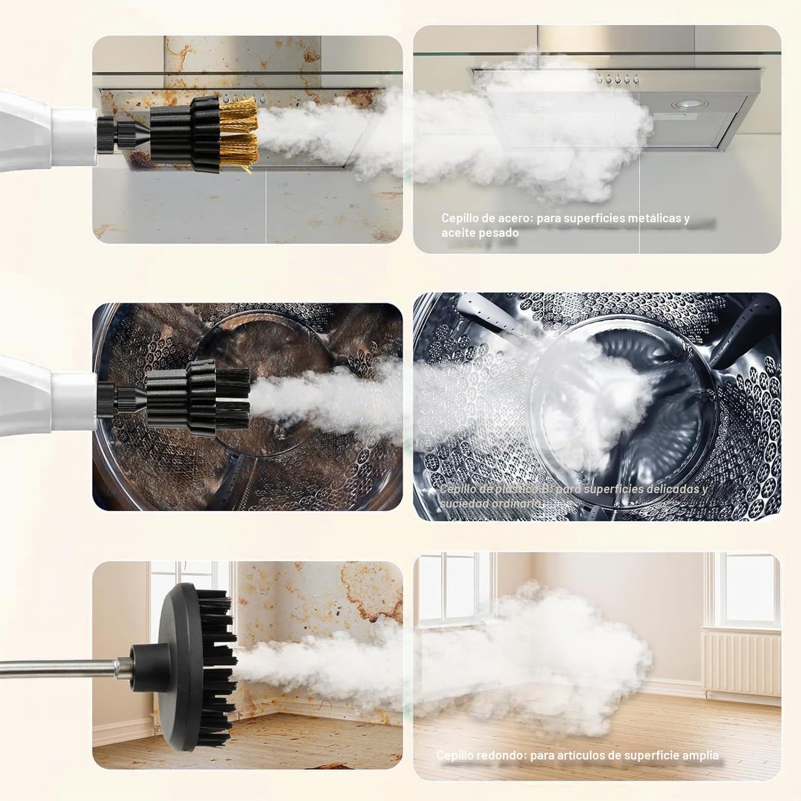 Limpiador de vapor de 2500 W, limpiador de vapor a mano, 1100 ml, tanque de agua de gran capacidad, con 3 cabezales de cepillo ajustables en 6 niveles para muebles de cocina, cuarto de baño