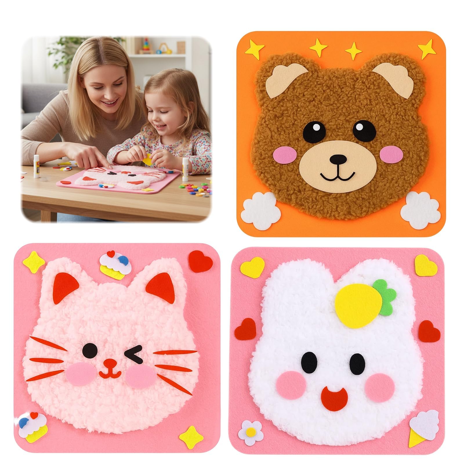 YgonziRuvc DIY Embroidery Doll Set for Children 3 Pack Kids Sewing Kit with Rabbit Cat Bear