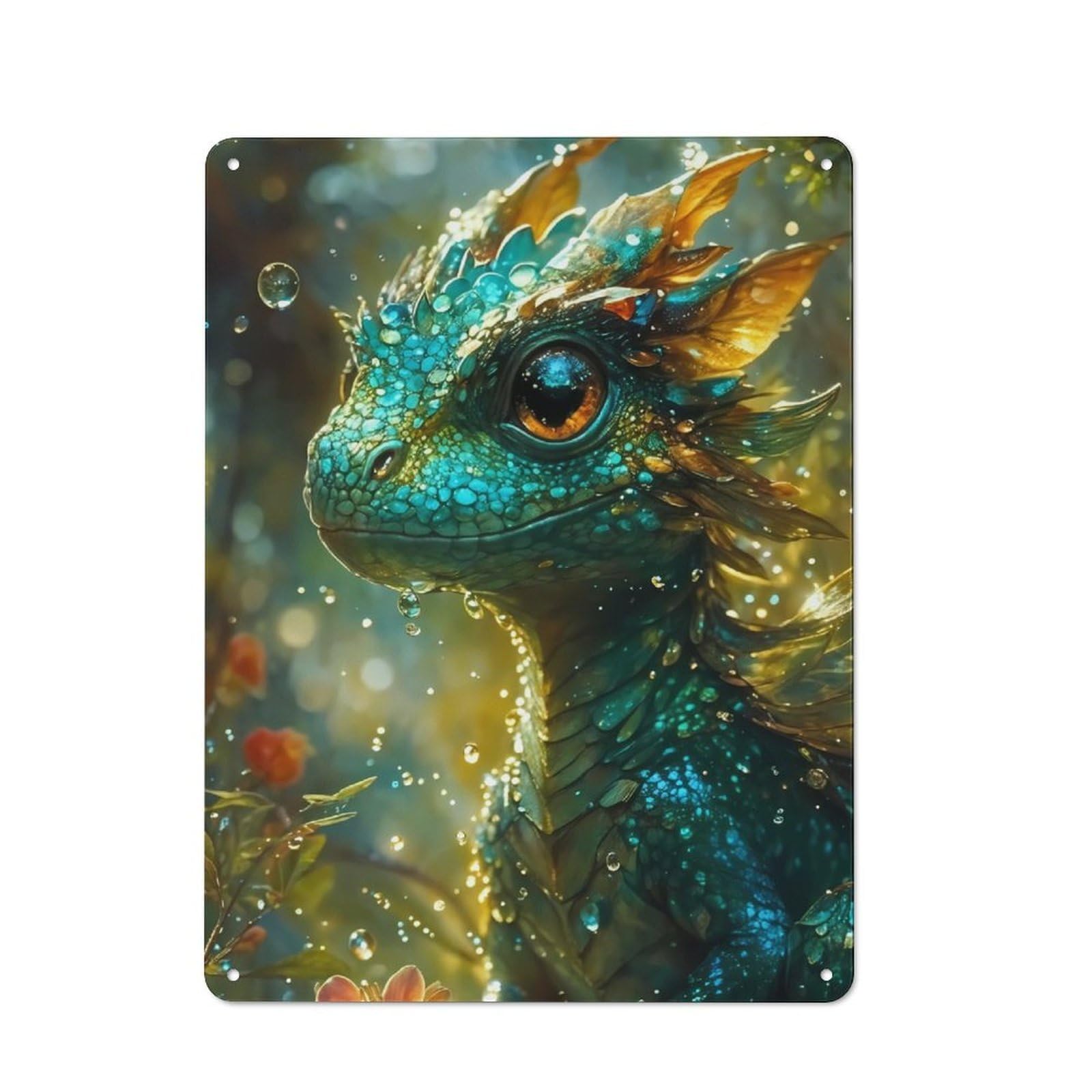 Junmoney Forest Green Baby Dragon Rustic Tin Sign 40X30cm For Living Room Or Hallway, A Metal Wall Feature For Living Rooms And Hallways