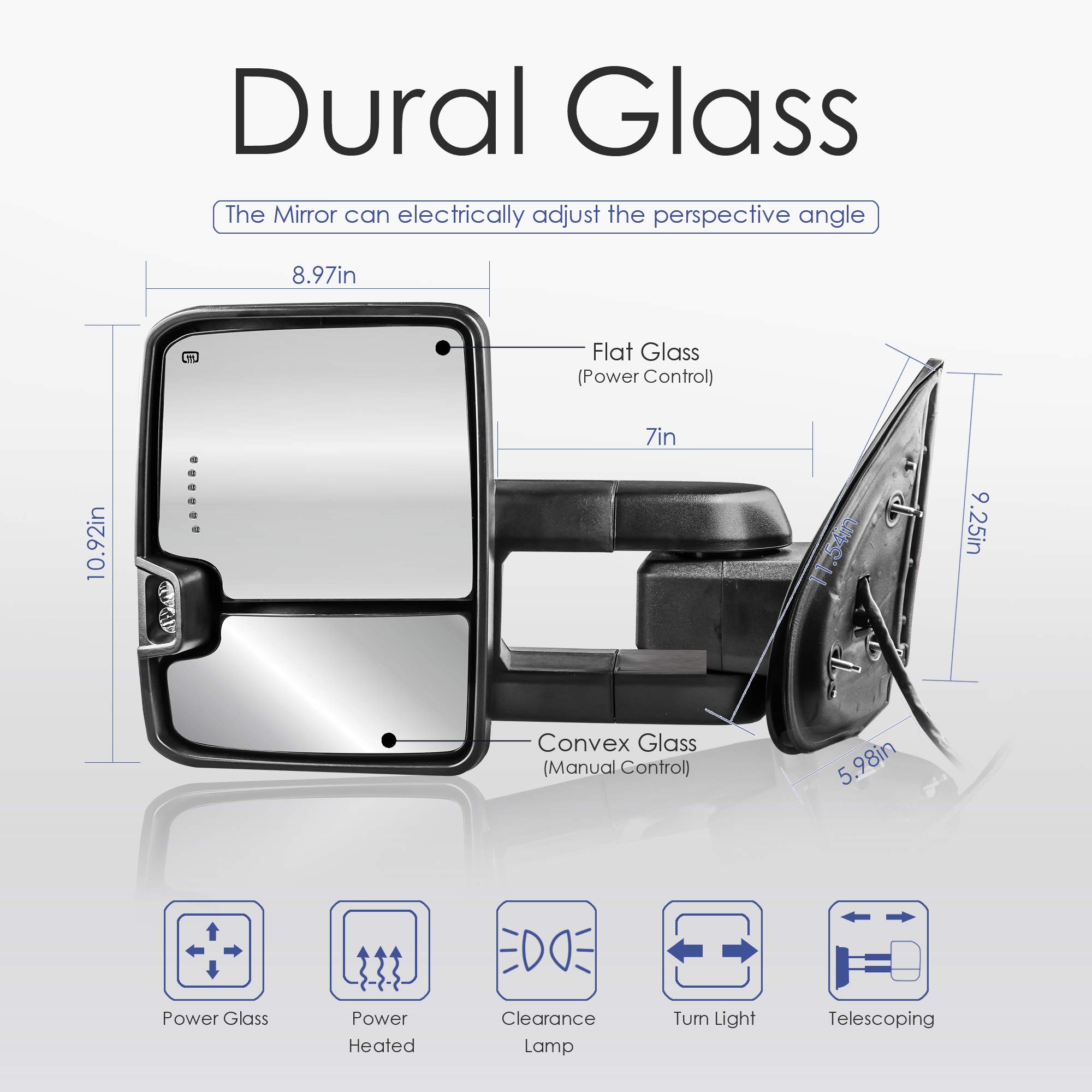 MOSTPLUS Power Heated Towing Mirrors Compatible for Chevy Silverado Suburban Tahoe GMC Serria Yukon 2008-2013 with Swichback Sequential Turn Light, Clearance Lamp, Running Light(Set of 2)