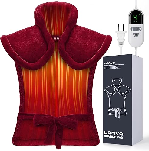 Heating Pad for Back Pain Relief, Christmas Gifts for Women Mom Grandma, Edge Weighted Electric Heating Pads for Neck and Shoulders, 6 Heat Settings, 4 Timer Options, Machine Washable, 24"x33", Red