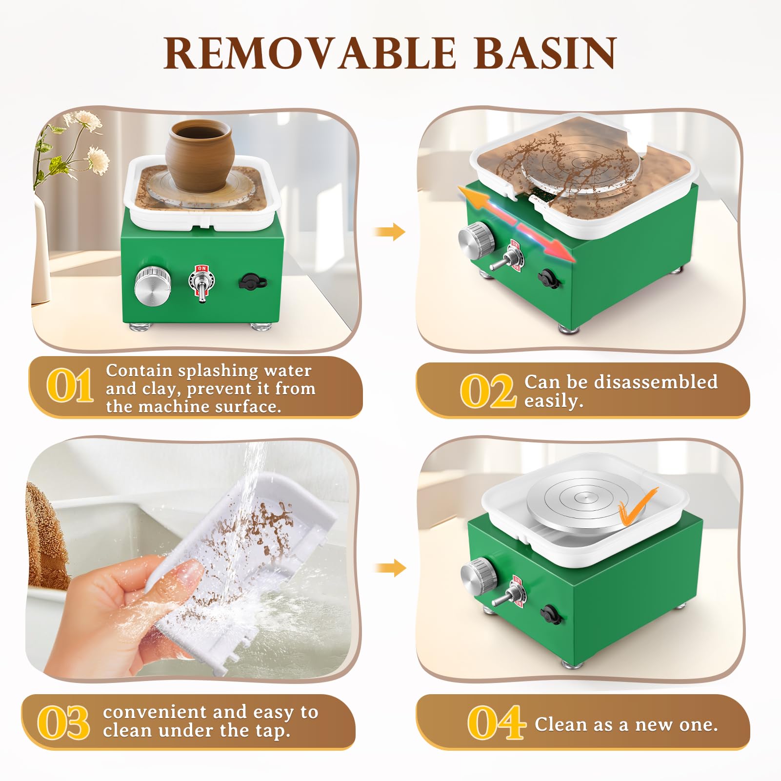 Torno Alfarero, Kooeuru Torno Ceramica 2000RPM Velocidad Ajustable con Placas de 10/6,5 cm, Herramientas de Modelado y Cuenco Extraíble, Torno Alfarero Niños y Adultos (Verde)