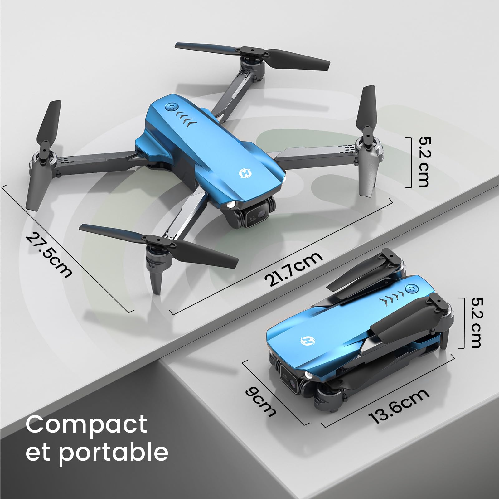 Holy Stone HS290 Dron Plegable con Cámara HD 1080P para Principiantes, Cuadricóptero RC con Flujo óptico, Control por app, Tap Fly, 3 Modos de Velocidad, 2 Baterías, Regalo para Niños y Niñas, Azul
