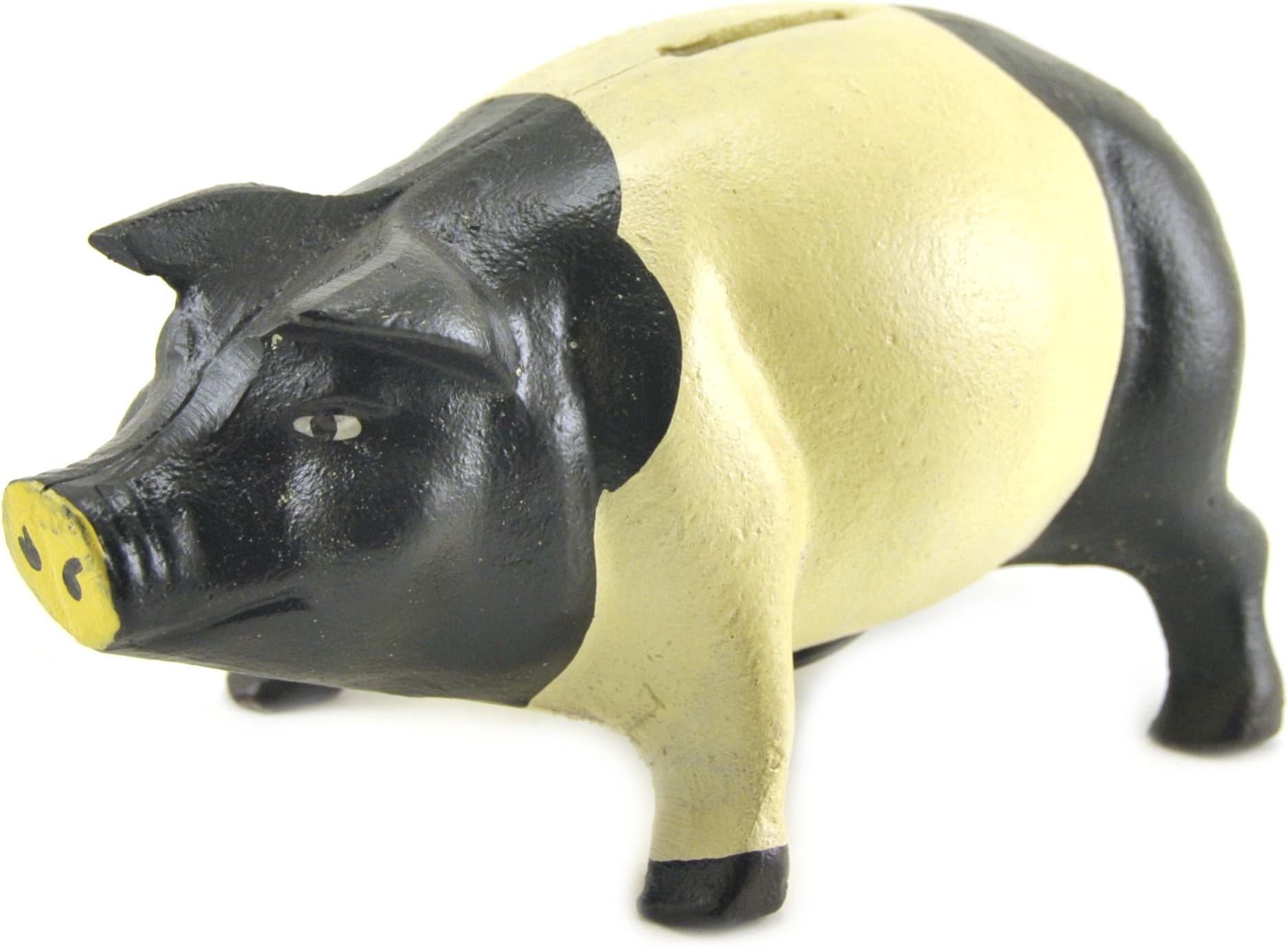 Coin Bank, Cast Iron Metal Pig Sculpture Statue Figure, 7.5-inch, Door Stop Garden