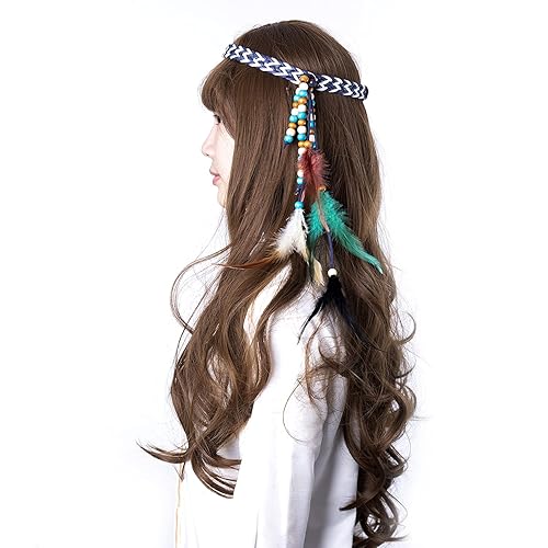 lureme Diadema de plumas indias accesorios-hechos a mano plumas pelo lazos traje cabeza vestido tribal pluma headpiece hb000012-3