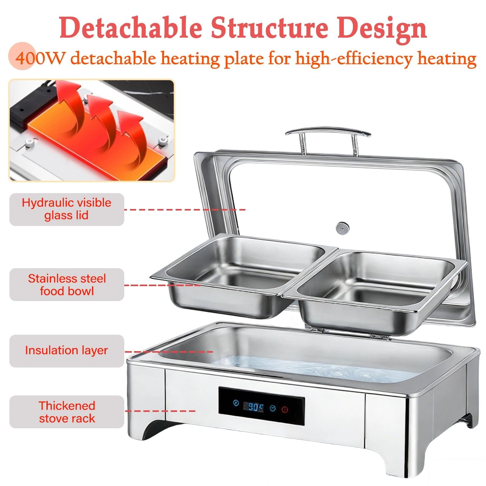 Chafing Dish Elettrico con Copertura in Vetro 9L (1/3 Pan)