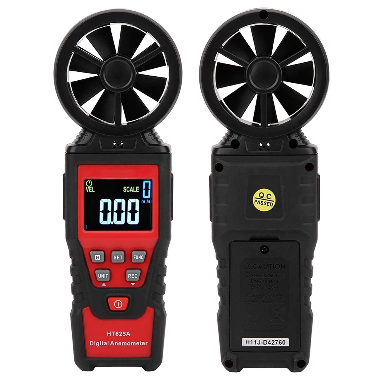 JJJ Anemometro Portatile, Display a retroilluminazione, Display USB Portatile Display LCD Misura Digitale velocità del Vento velocità dell'Aria Volume Air umidità