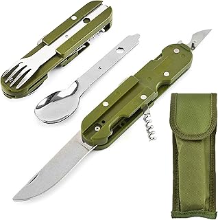 Couvert Couverts Camping Fourchettes Couteau Vaisselle Popote Bivouac Gadget Accessoires Materiel Pliable Kit pour Voyage, 5-en-1 Détachable