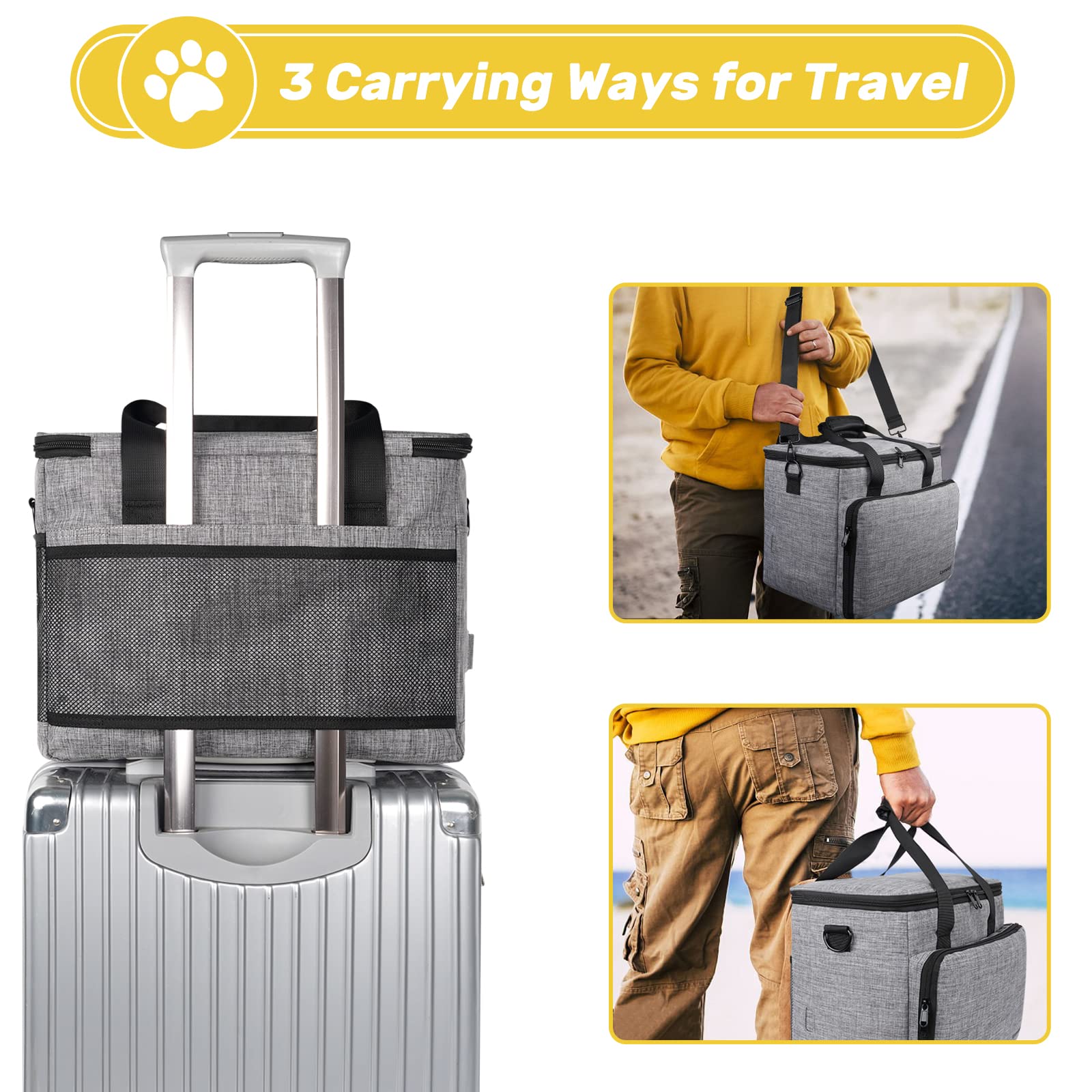 6 Set Dog Travel Bag, Large Pet Travel Kit for Supplies Includes 2 Food Containers, 1 Travel Organizer for Dogs, 2 Collapsible Bowls, 1 Treat Pouch, Dog Weekend Overnight Travel Bags Luggage, Grey