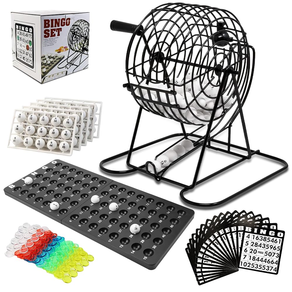 Kyto Grand Jeu De Bingo Doré En Métal Avec 150 Jetons, 75 Balles De Bingo Et Plateau De Jeu En Bois, 18 Cartes De Bingo Stables + 500 Cartes De Bingo En