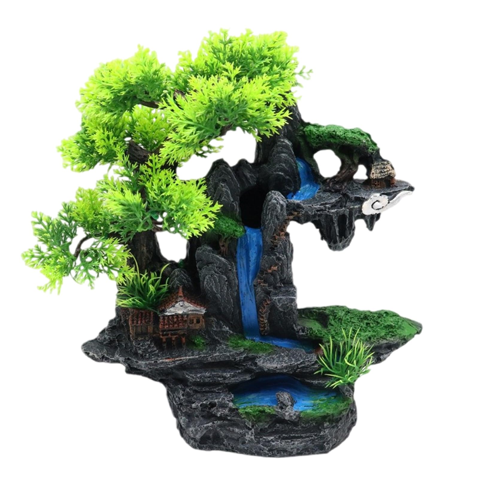 NEWFT Aquariums Landscape Waterfall House Fish Tanks Landscaping for Shrimp Breeding Landscape Ornaments Ancient Craft