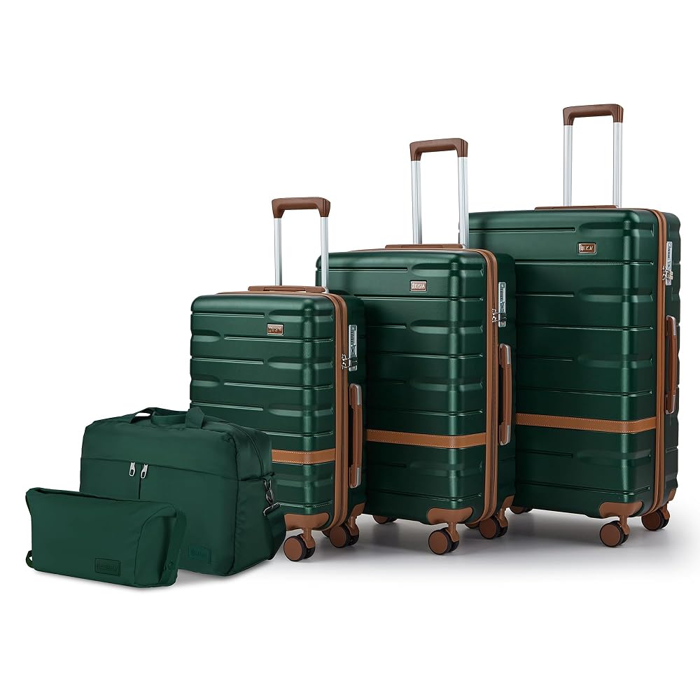 Luggage Sets 3 Piece with TSA Lock Hardside PC+ABS Carry On Suitcase with Spinner Wheels Lightweight Rolling Travel Luggage Sets with YKK Zippers (Dark Green)