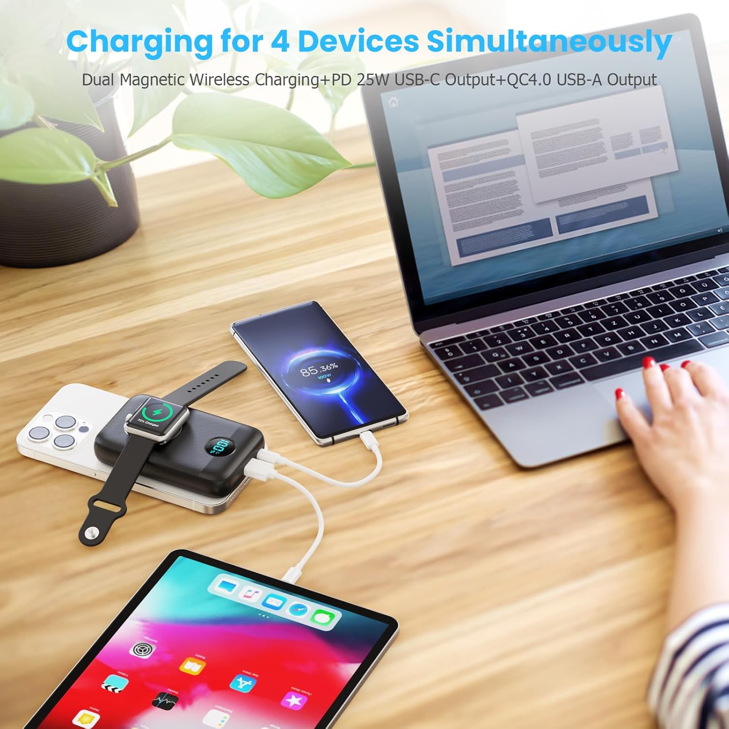 Magnetic Portable Charger with Apple-Watch Charger,10800mAh 25W PD Fast Charging Wireless Power Bank,4 Outputs Travel Essential for Magsafe Battery Pack Compatible with iPhone 17/16/15/14/13/12 Series