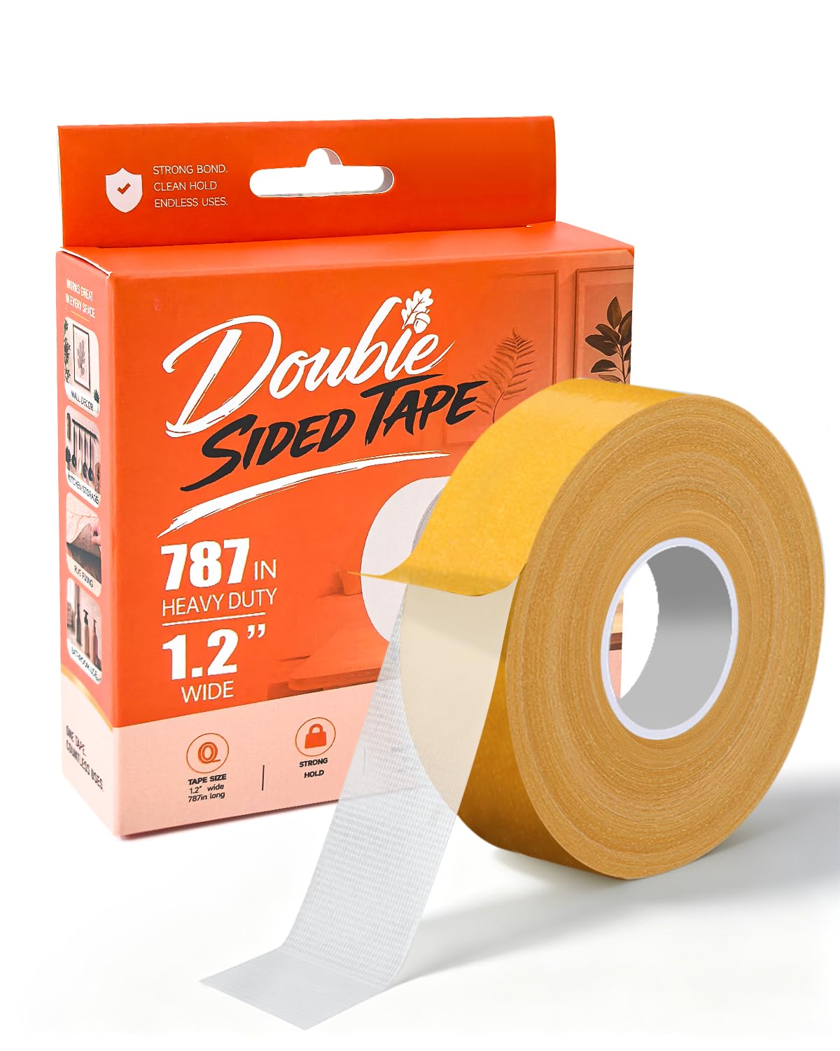 CRNOTL Heavy Duty Double Sided Tape, 1.2in×787in-Extra Strong Removable Adhesive for Walls, Posters, Pictures, Hanging Decorations, Home, Office, Carpet & Commercial Floors