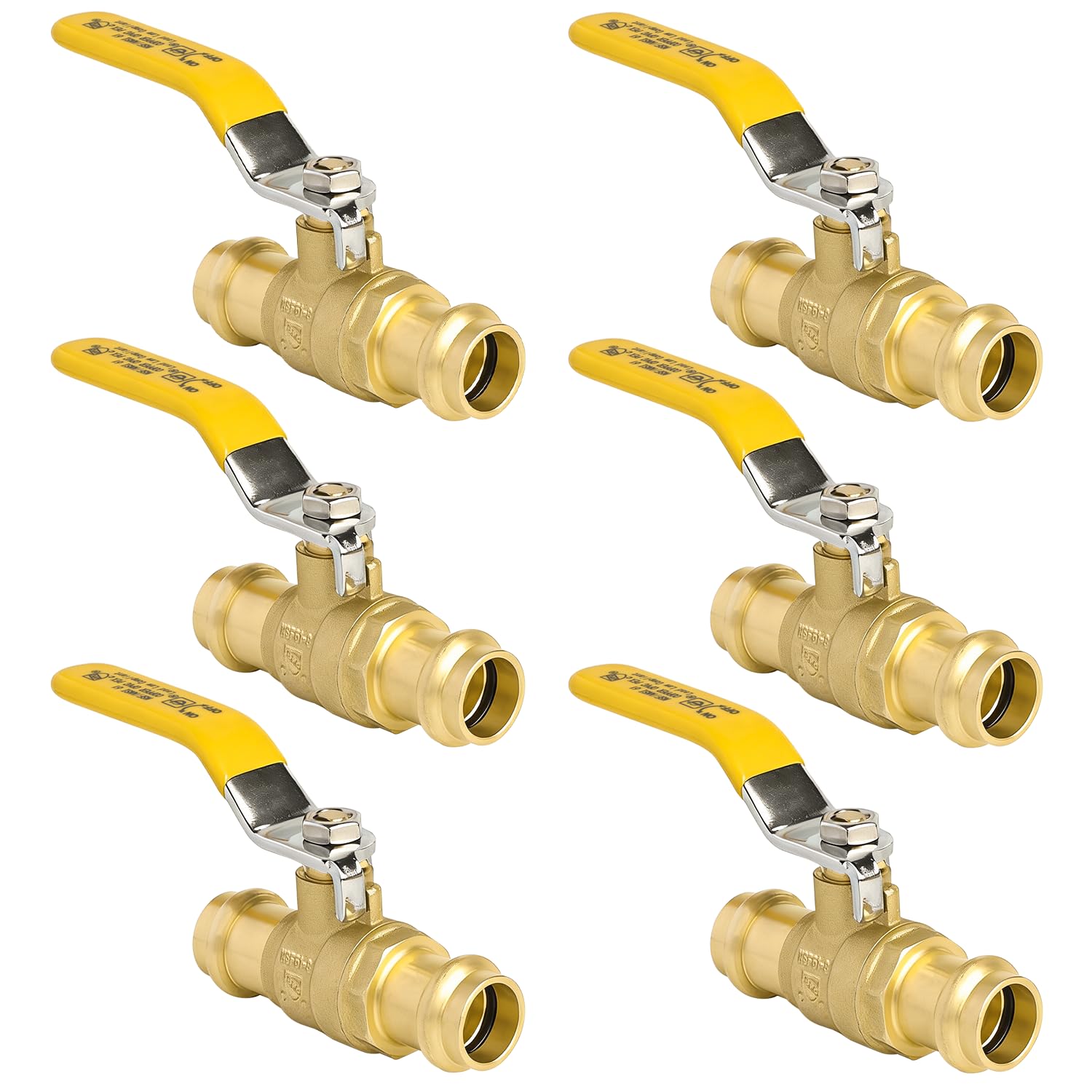 WiseWater Válvula de bola de presión de 1,27 cm, 6 unidades, válvula de bola de cierre de 1/4 de vuelta para conexión de tubo de cobre, asas amarillas