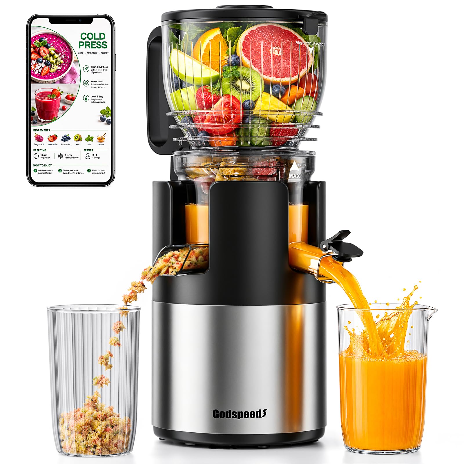 Godspeeds 6-inch Chute Cold Press Juicer Machine