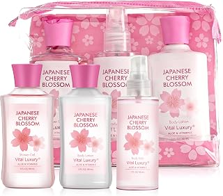 Japanese Cherry Blossom Spa Gift Set, Body Care Collection with Shower Gel, Body Lotion, Body Mist, Travel Size,Body Care Travel Set for Birthday Mother's Day Gifts