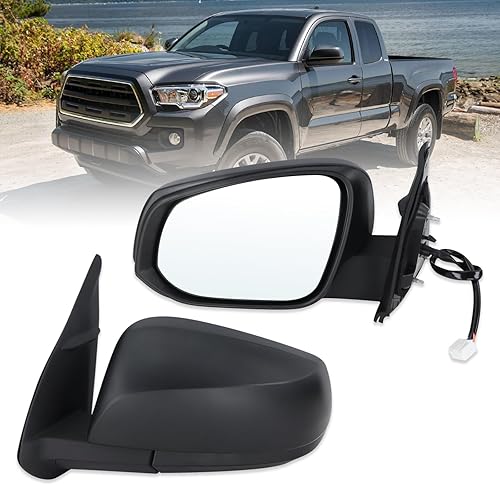 Espejo lateral izquierdo del conductor compatible con Toyota Tacoma 2016 2017 2018 2019 2020 2021 2022 con vidrio eléctrico plegable manual Negro