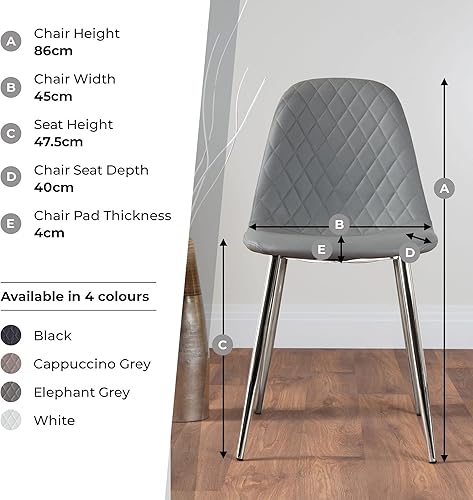 Miniatura 5 de Furniturebox - Juego de 2 sillas de comedor de piel sintética color gris elefante con patas plateadas