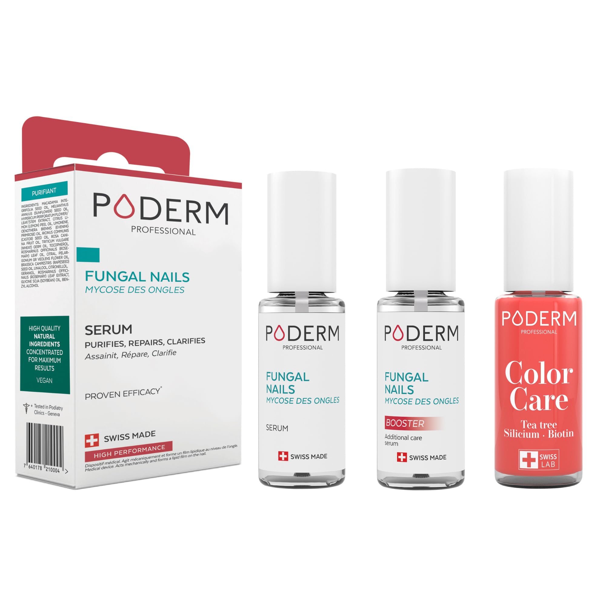 PODERM - 3 PRODUCTOS | MICOSIS DE LA UÑA TRATAMIENTO 3en1 | Esmalte de uñas Rosa Coral | BIO | TRATA Y DA COLOR | Tratamiento profesional Pies/Manos | Fácil y rápido | Fabricado en Suiza