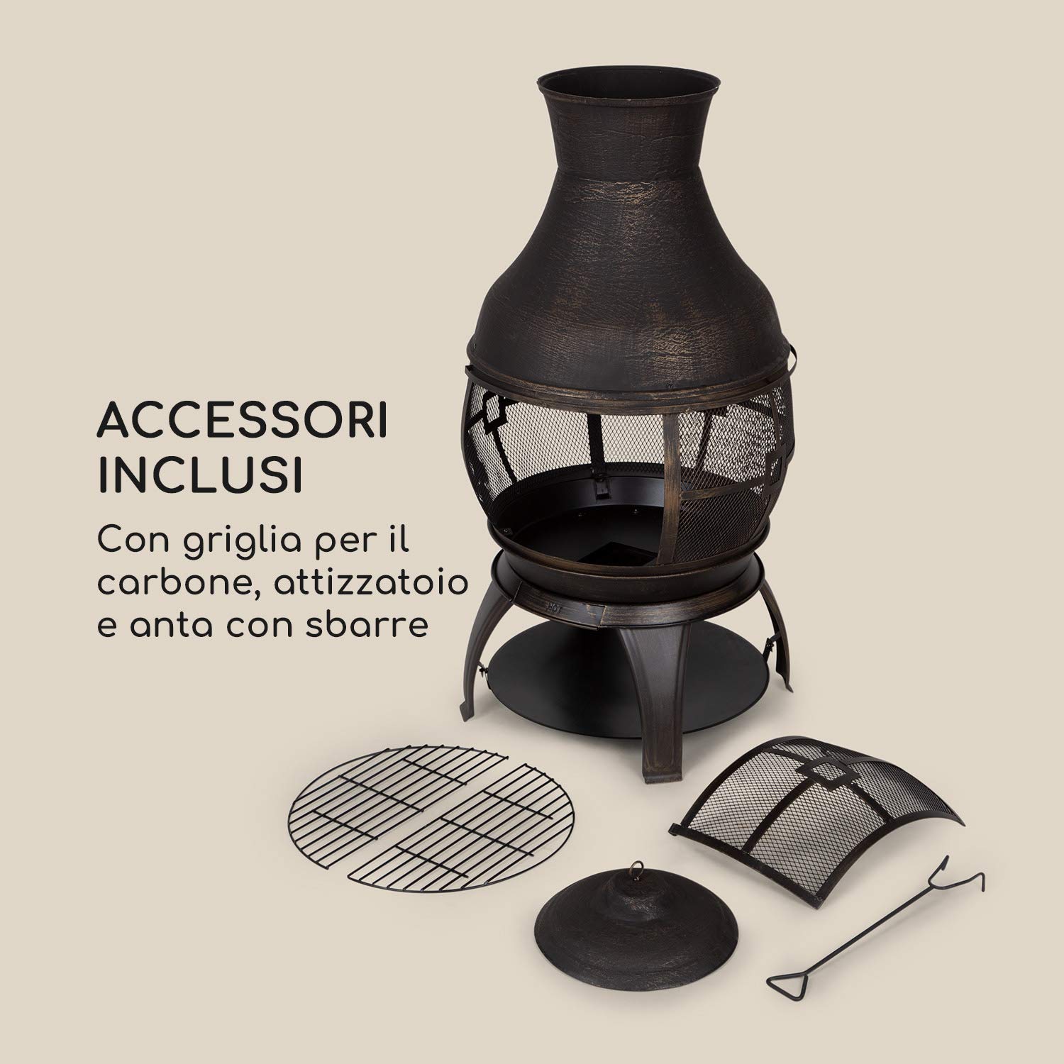 blumfeldt Titus - Camino Decorativo da Giardino, Stufa da Esterni, Stufa da Giardino in Stile Antico, 360 ° FireView, Antiruggine, Ghisa, con Griglia, Vano Legna e Attizzatoio, Nero