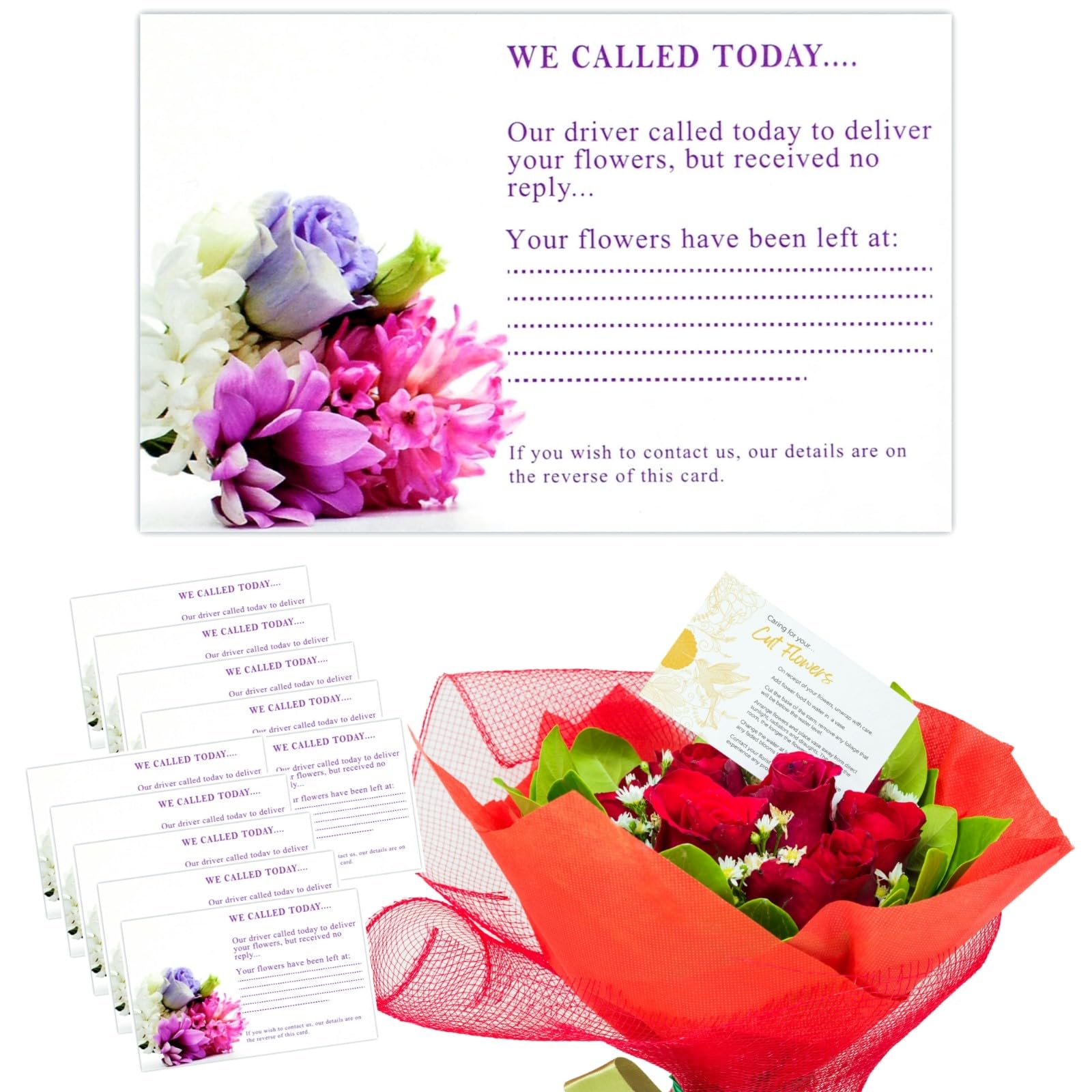 celloexpress We Called Today (Purple) Flower Message Cards - 60mm x 90mm - Florist Instructions Card Notes (Pack of 100) — image 1
