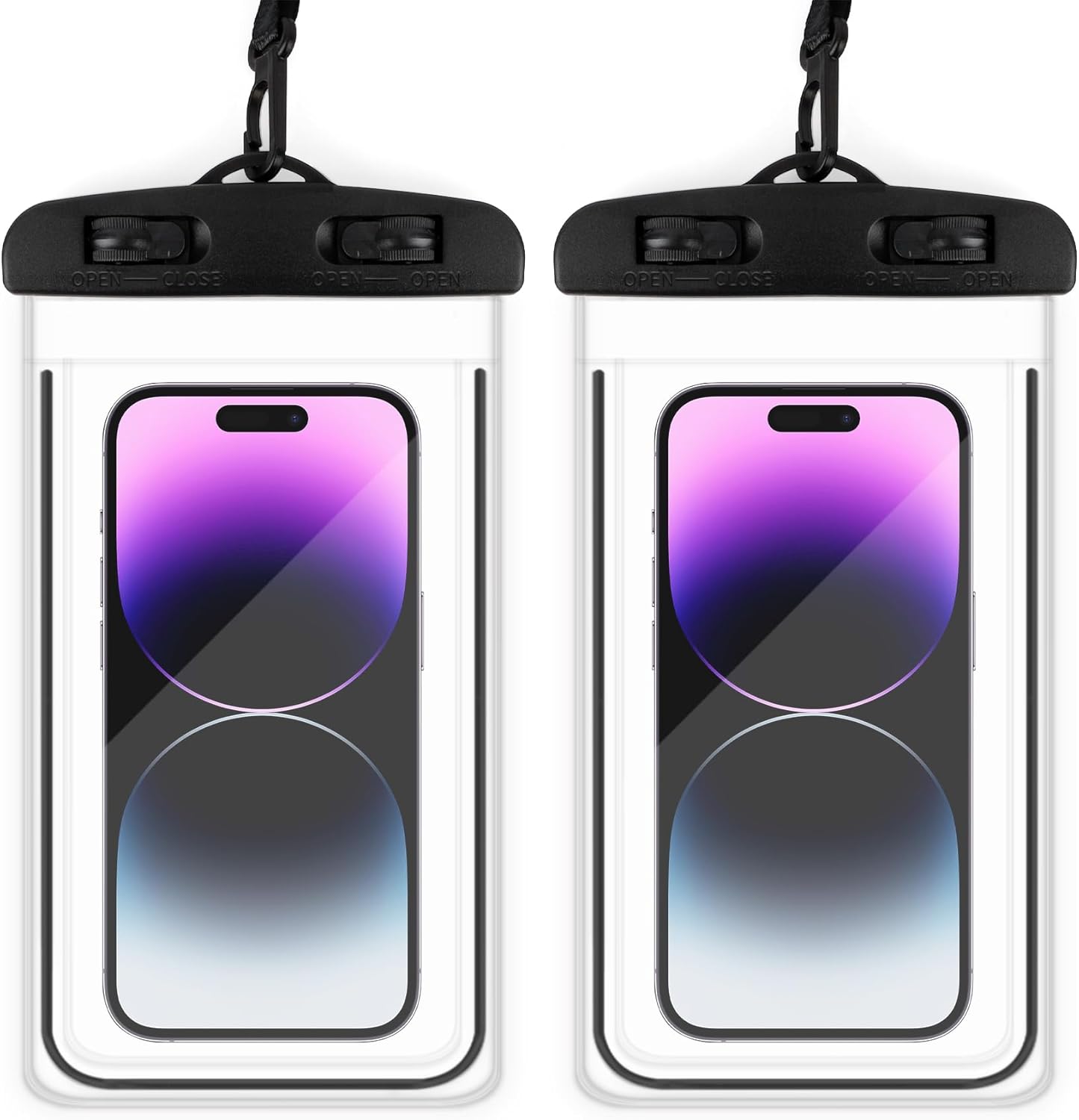 Waterproof Phone Pouch, 2 Pack Black Water Proof Cell Phone Case, Phone Wet Dry Bag Holder Beach Vacation Waterpark Underwater Cruise Essentials Accessories Must Haves Packing List Stuff for Men Women