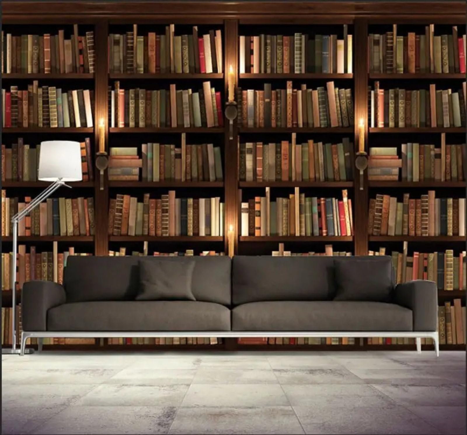 Wallpaper-3D-Xlm 350Cm×256Cm(B×H) Vintage Three Dimensional Bookcase Bookshelf Books 3D Wallpaper Easy Install Feature Office Living Room Sofa Bedroom Tv Background Wall Decoration-350Cm×256Cm