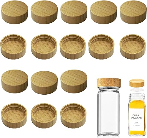 Miniatura 1 de Spice Jar Lids Fits 4 Oz and 8 Oz Square Spice Jars Bamboo Jar Lids for Kitchen Organization(16 Pcs)