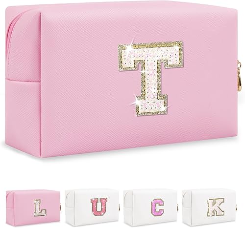 Miniatura 1 de Bolso personalizado del maquillaje de la letra inicial, bolso cosmético del remiendo de la letra del, RosaBlanco-Letra