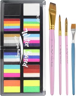Face Painting Kit for Kids & Adults, Split Cake Face Paint Palette, Water Activated Face Paint with 4 Brushes, Safe & Quick-Dry, Perfect for Halloween Party Birthday Cosplay