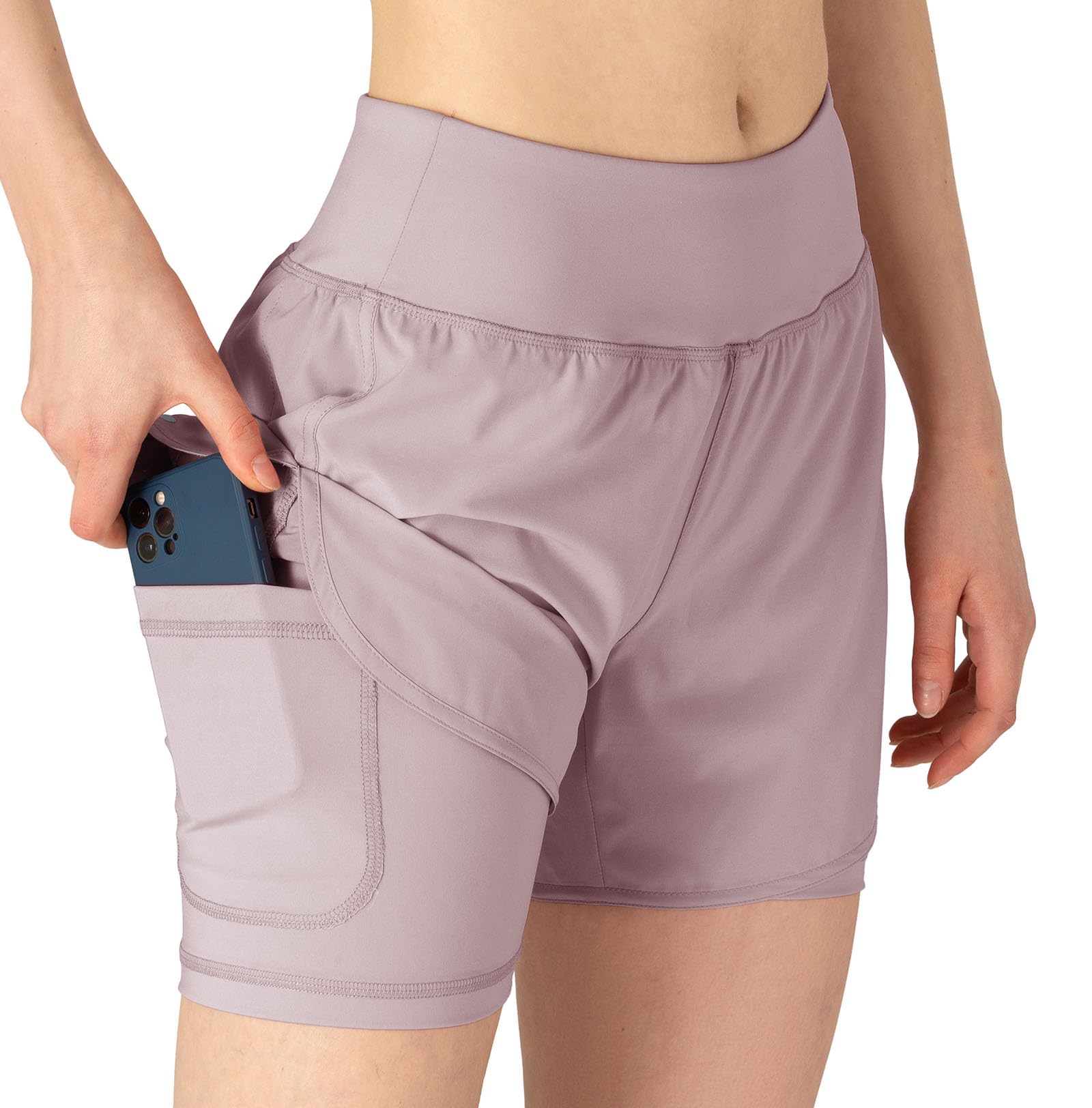 YSENTO Damen Sport Shorts Sommer 2 in 1 Kurze Sport Training Jogging Fitness Lauf Yoga Hose Schnelltrocknende mit Tasche
