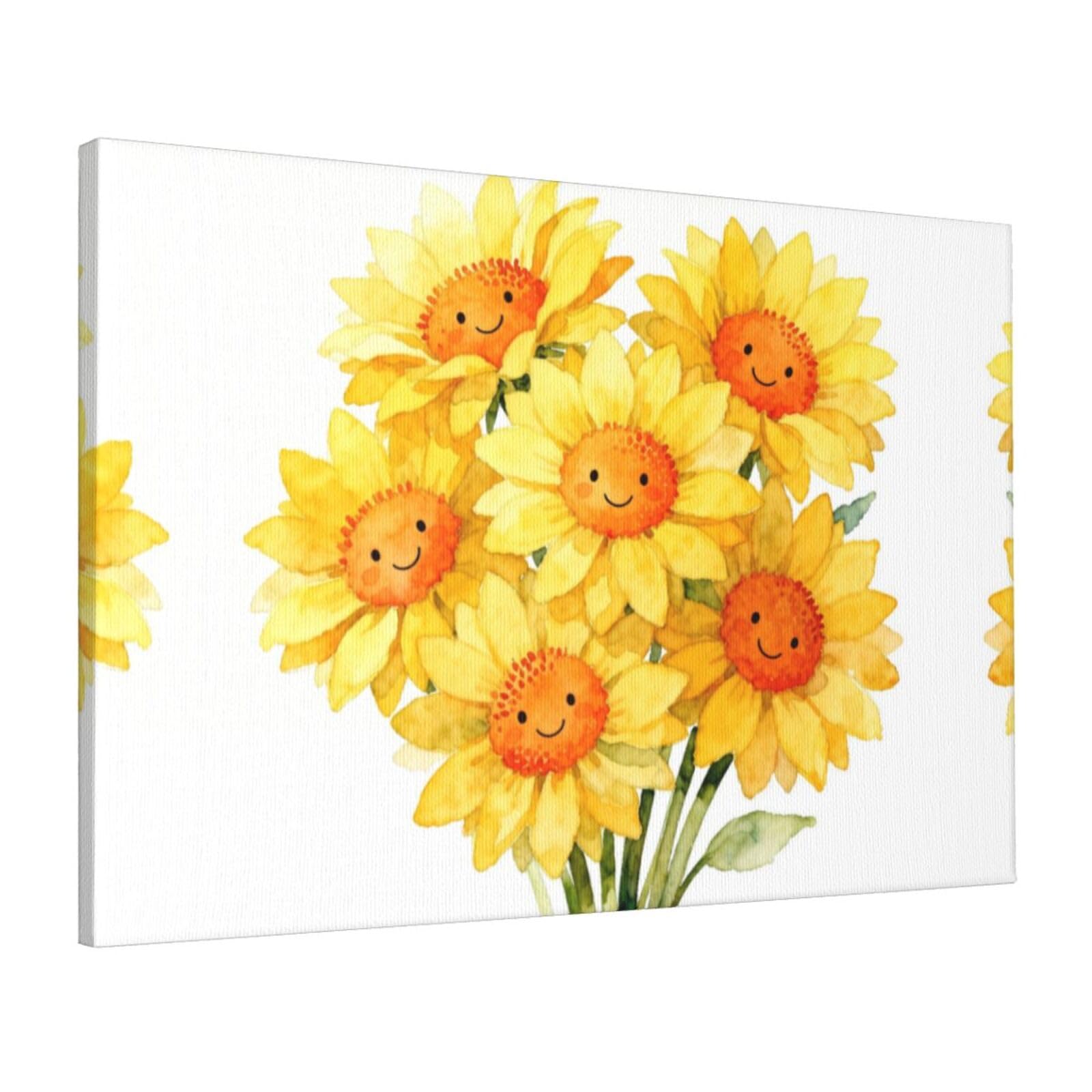 CNTDBU Smiling Sun Bouquet Canvas Wall Art 16x24 Inch-Large Modern Painting Print for Living Room, Framed Ready to Hang Artwork for Bedroom