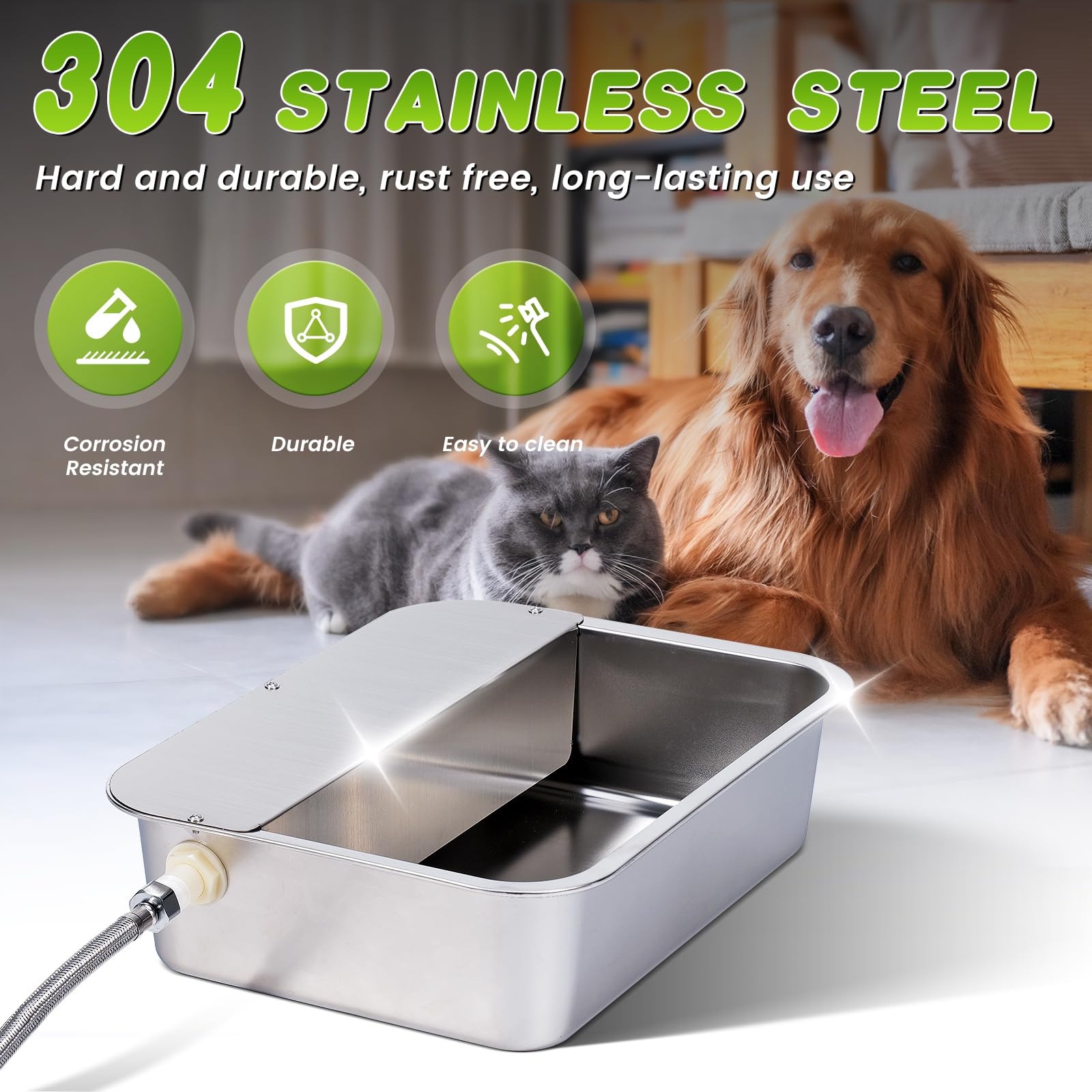 Basen dla psa, automatyczny dozownik wody dla psów, 11 lbs Outdoor Dog Watere miska na wodę ze stali nierdzewnej dla dużych psów, duża miska na wodę ze stali nierdzewnej