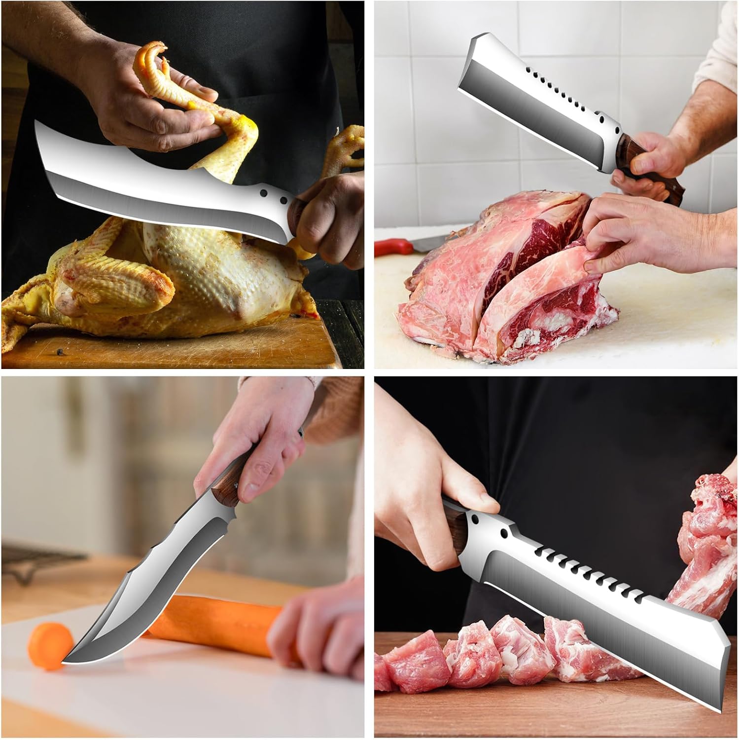 Meat Cleaver Heavy Duty Butcher Full Tang Knife with Sheath,Chef's Knives,Vegetable Cleaver Knife Chopper,Machete for Kitchen Outdoor Camping BBQ (Mix-Large)