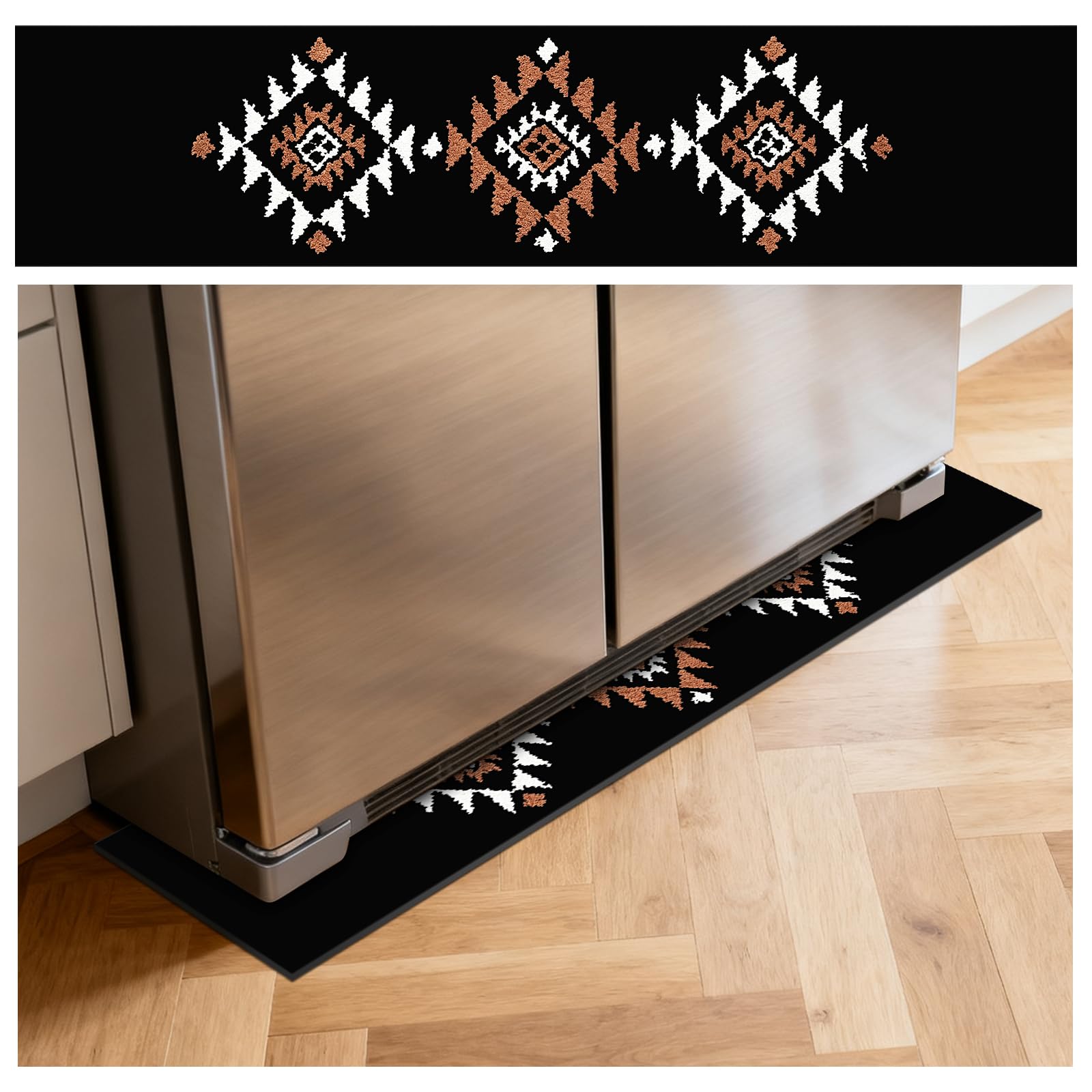 Fridge Mat - 9.1" x 38.6"Refrigerator Mats with Water Absorbent, Leak-Proof Rubber Backing, Easy to Clean, Bohemian Design, Protect Floors from Spills (Diamond)