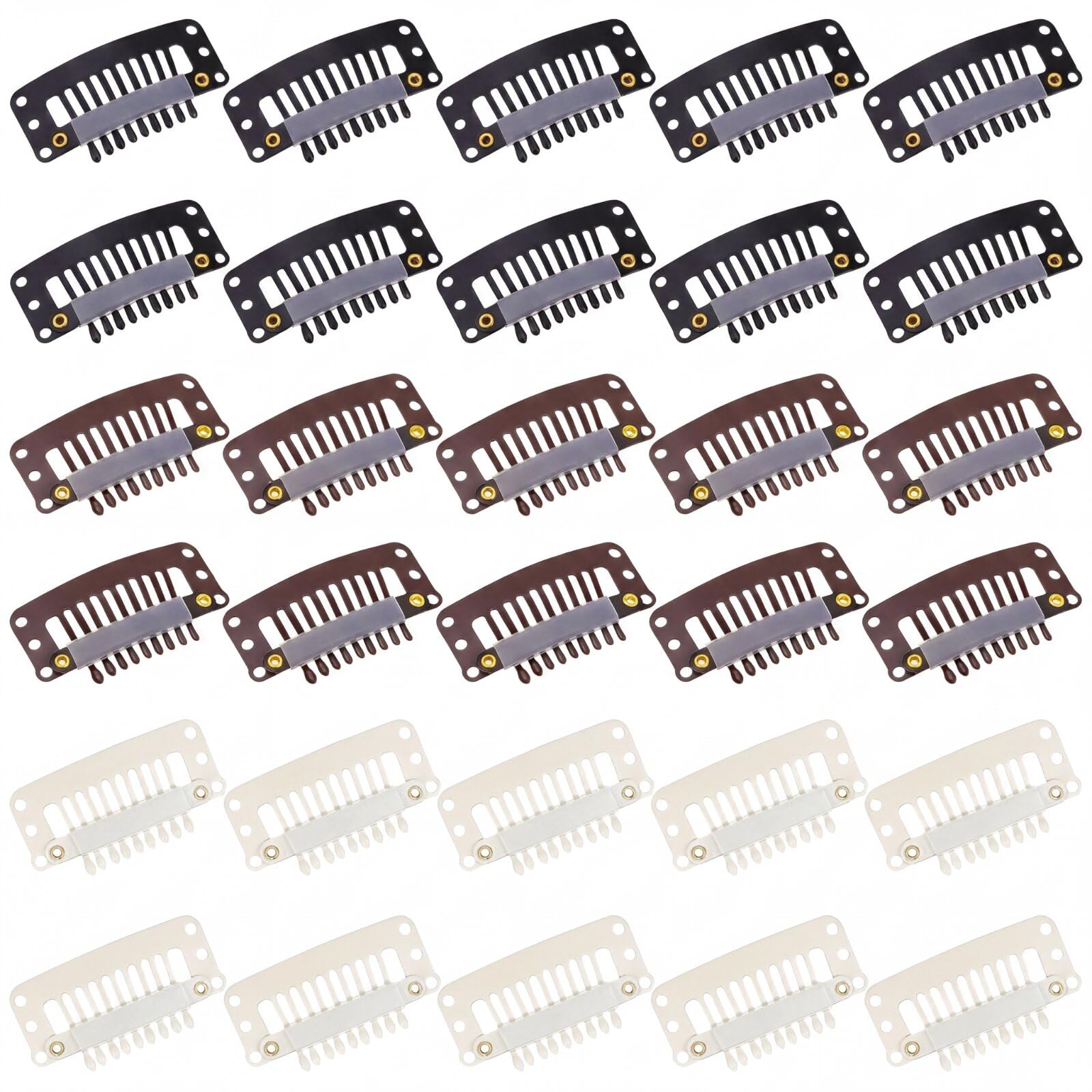 WILLBOND 30 Pieces 32 mm 9-teeth Hair Extension Clips Hair Extension Wigs Snap Clips Comb Small Snap Wig Accessories for Women DIY (Multiple Colors)