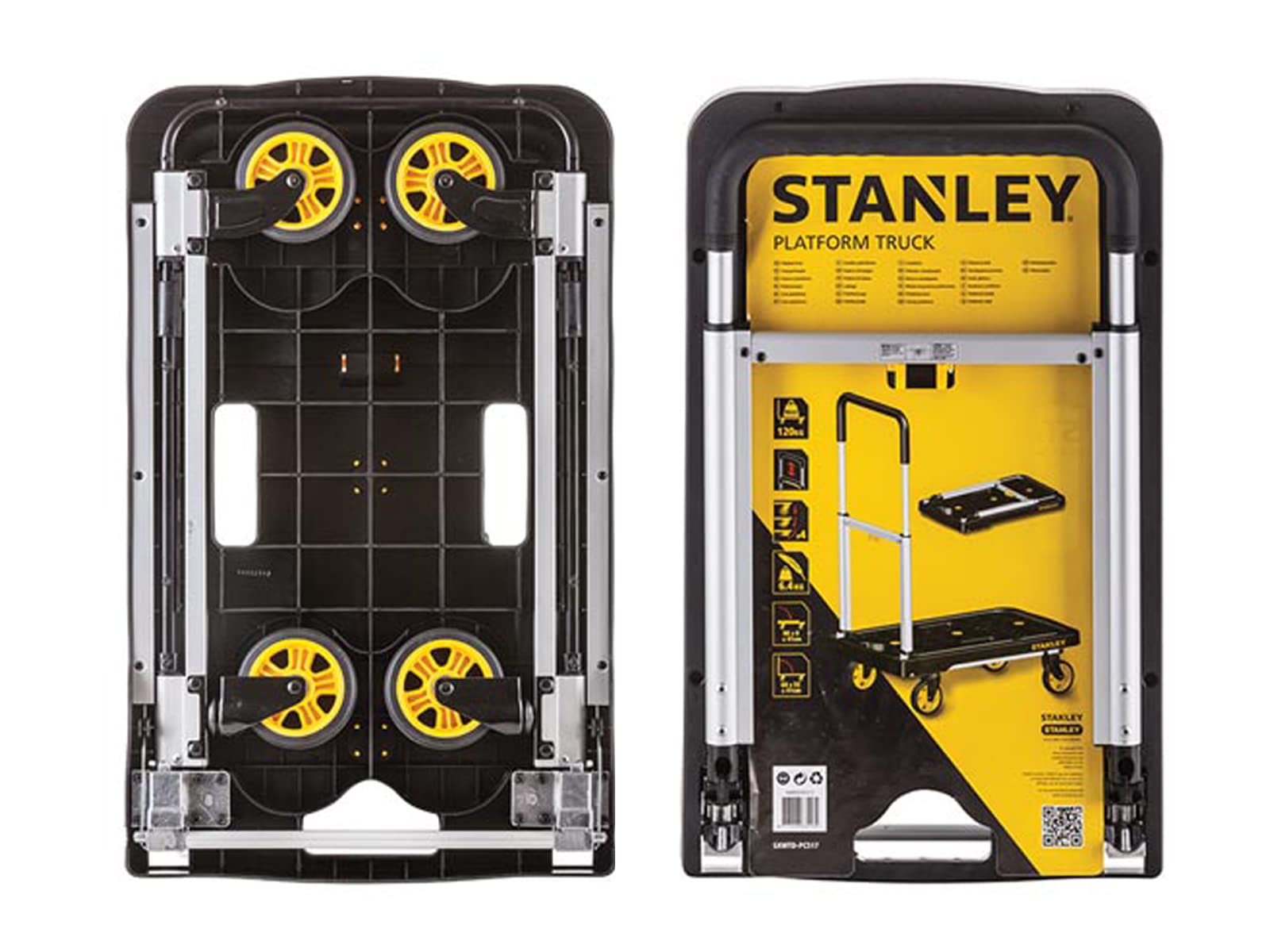 Stanley Klappbarer Plattformwagen PC517 - Max. 120KG - Aluminium - 68 x 41 x 92 cm - Anti-Rutsch-Plattform - Schwarz/Gelb