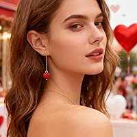 Vista 3 de Aretes de corazón rojo, regalos para el día de San Valentín para ella, aretes de corazón de amor con diamantes de imitación, aretes colgantes de San