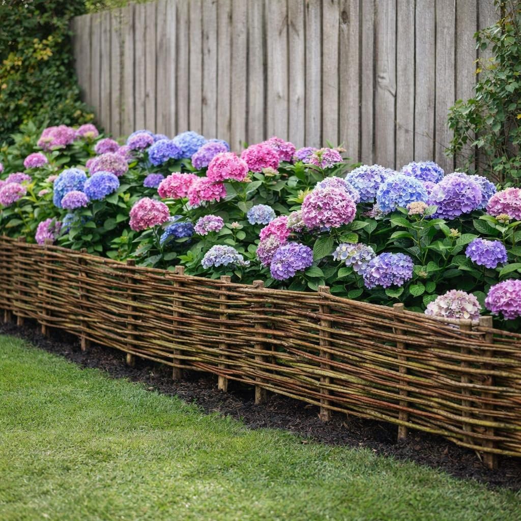 Weidenzaun 120cm x 20cm, 10 Stück Set, Beetbegrenzung aus Weide Weidengeflecht Garten Beeteinfassung für Blumen und Gemüse Rasenkanten (10, 120 x 20 cm)